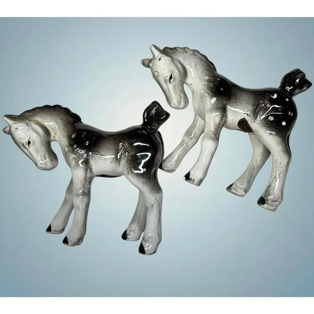 Vintage Japan Horse Foal Salt Pepper Shakers Pair Mid Century Ceramic